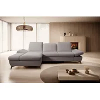Goldstoff Ecksofa mit Schlaffunktion und Bettkasten - L-Form Sofa Beige/Grau, 1 Teile, Modernes Schlafsofa mit Sofakissen - Premium Couch Cord & L-Form grau