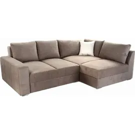 luma-home Federkern Ecksofa Schlafcouch L-Polsterecke mit Topper Bettkasten in Hell-Braun & 15108 - Hellbraun
