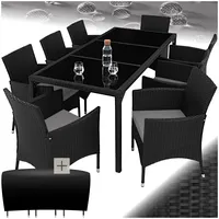 tectake® edles Outdoor Gartenmöbel Set Rattan Sitzgruppe mit Sessel und Tisch für 8 Personen, inkl. Schutzhülle und Polstern, Balkon Möbel wetterfest - schwarz/grau