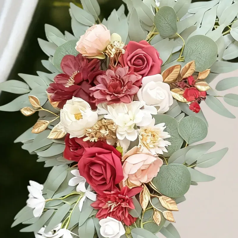 Wei's Moment Hochzeitsbogen-Blumen (1er-Pack), künstliche burgunderrote Hochzeitsblumen für Hochzeits-Willkommensschilder, Dekorationen und Bogenblumen für Hochzeitszeremonie und Empfang (Burgunder & Blush)