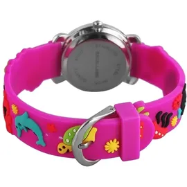 Excellanc Kinderuhr Meerestieredruck 0 mm Silikongehäuse Lila/Silber Silikonarmband Pink