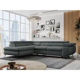 MKS Meble Ecksofa Sofa Grau, Wohnlandschaft L-Form mit Schlaffunktion und Bettkasten, Schlafsofa mit Bettkasten, Sofa mit Einstellbare Kopfstützen, Peter L ... - Dunkelgrau