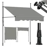 Sekey Klemmmarkise für Balkon mit Kurbel ohne Bohren Sonnenschutz UV-beständig Balkonmarkise 300 x 130 cm Hellgrau