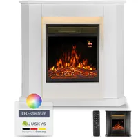 Juskys Elektrokamin – Standkamin mit Heizung, Kaminfeuer, Flammeneffekt, 1000/2000 Watt – weiß