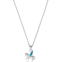 Amor Kette mit Anhänger 925 Sterling Silber Mädchen Kinder Halsschmuck, 35+3 cm, Blau, Einhorn, Kommt in Schmuck Geschenk Box, 2021272