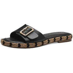 Pantolette TAMARIS, Damen, Gr. 40, schwarz, Leder, modisch, Schuhe, Sommerschuh, Schlappen mit ANTIslide-Absatz