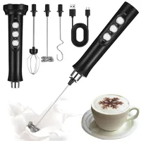 FAOKZE Elektrischer Milchaufschäumer mit Drei Quirl, USB Wiederaufladbar Milchschäumer Schneebesen, Handheld Milk Frother Edelstahl Aufschäumer für Kaffee/Latte/Cappuccino/Heiße Schokolade/Matcha