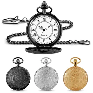 BYZESTY Vintage Taschenuhr, 3 Stück Taschenuhr Mit Kette, Retro Quarz Taschenuhr, Antik Kettenuhr Mit Römischen, Taschenuhr Retro Für Männer Frauen Opa Vater Geburtstag Jahrestag (Weiß+schwarz+Gold)