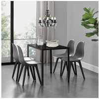 en.casa Essgruppe, (Set, 5-tlg., 4 Stühle, 1 Tisch), Stathelle Küchentisch mit Glasplatte Kunststoff Stühle grau/schwarz grau