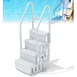 4-stufige Poolleiter mit Handläufen, Pooltreppe 122-142cm für Aufstell und Einbaupools mit utschfesten und robusten Stufen, 180 kg Tragkraft Höhenverstellbar für Schwimmbad, Freibad, Wasserpark