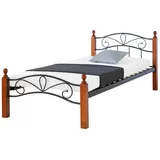 Homestyle4u 1955, Metallbett 90x200 Bettgestell Mit Lattenrost, Schwarz Braun