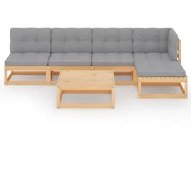 vidaXL Garten-Lounge-Set 6-tlg. Kiefer Massivholz beige/grau