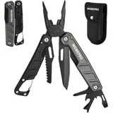 WorkPro Multifunktionszange 11-in-1 Faltbar Multitool Werkzeug Edelstahl Multifunktionswerkzeug mit Karabiner Spitzzange Kabelschneider Säge Flaschenöffner Schraubendreher für Outdoor mit Tragtasche