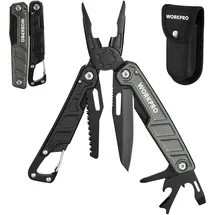 WorkPro Multifunktionszange 11-in-1 Faltbar Multitool Werkzeug Edelstahl Multifunktionswerkzeug mit Karabiner Spitzzange Kabelschneider Säge Flaschenöffner Schraubendreher für Outdoor mit Tragtasche