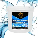 HAF® Pool Chlor Multitabs 5 in 1 | 5 kg | Langsam lösliche 20g Multi Chlortabletten mit 5 Phasen zur Pflege & Reinigung für kristallklares Poolwasser - Qualität: Made in Europe - Menge: 1 x 5 kg