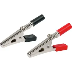 SCHWAIGER KKL002 531 Krokodilklemmen 2er Set – Kunststoff Griffstücke – Elektrische Prüfklemmen – Abgreifklemmen aus Metall in Schwarz/Rot