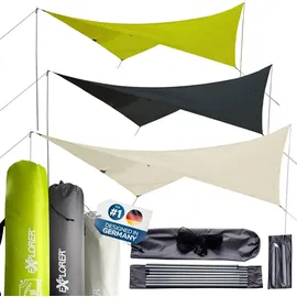 Explorer Sonnensegel 3x4m rechteckig wasserabweisend mit Stangen, Leinen und Heringen Sonnenschutz UPF80+ UV Schutz nach Standard 801 in grün für Balkon Garten Terrasse