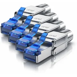 Primewire 4x Netzwerk-Adapter RJ-45 (Ethernet) zu Netzwerkkabel, Netzwerkstecker RJ45 CAT 8 - Gigabit Ethernet LAN Kabel - 40 Gbit/s, silber