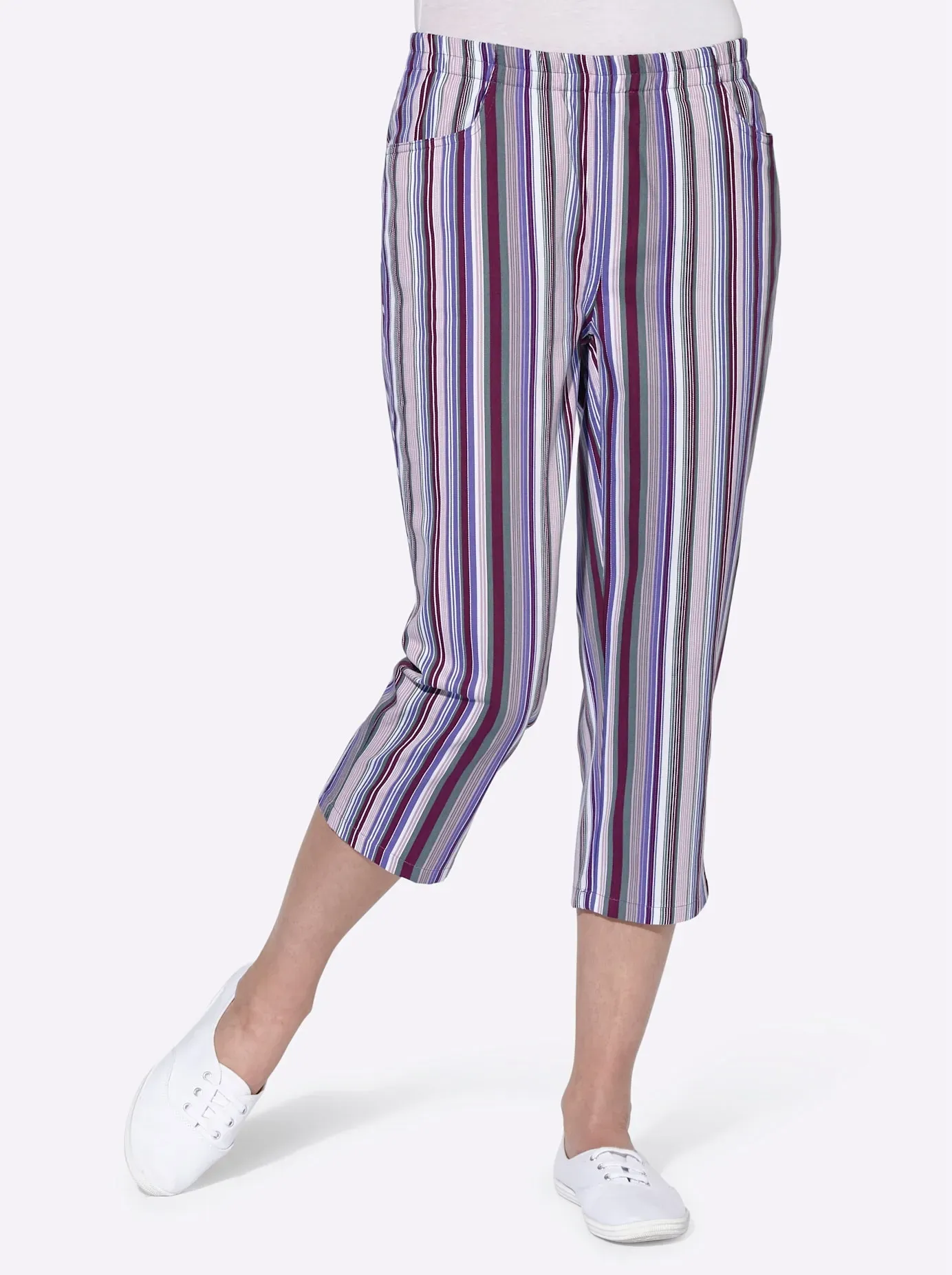 Caprihose CLASSIC BASICS, Damen, Gr. 42, Normalgrößen, lila (beere, gestreift), 100% Baumwolle, gemustert, gestreift, mehrfarbig, 3/4-Länge, Hosen Caprihose