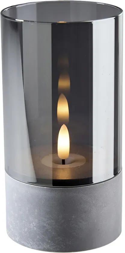 LED Kerze D7,5H15cm mit Glas grau