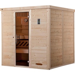 weka Sauna Kemi, BxTxH: 195 x 193 x 200 cm, 45 mm, (Set) 7,5 kW-Ofen mit digitaler Steuerung beige