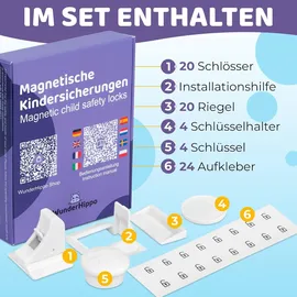 wunderhippo Magnetische Kindersicherungen 20 Schlösser+4 Schlüssel, weiß