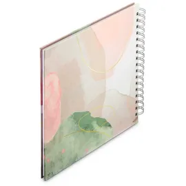 Hama Fotoalbum 28x24 cm (Ringbuch Album mit 50 weißen Seiten, Fotoalbum zum Selbstgestalten u. zum Einkleben, Cover aus Wasserfarben-Print u. Strukturpapier, personalisierbares Album) grün