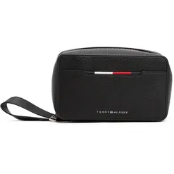 Kulturbeutel TOMMY HILFIGER "TH CENTRAL WASHBAG", Damen, Gr. B/H/T: 21cm x 12,5cm x 10,5cm, schwarz, Lederimitat, unifarben, Taschen, Reise, Geschäftsreise, Men-Minibag mit Handschlaufe