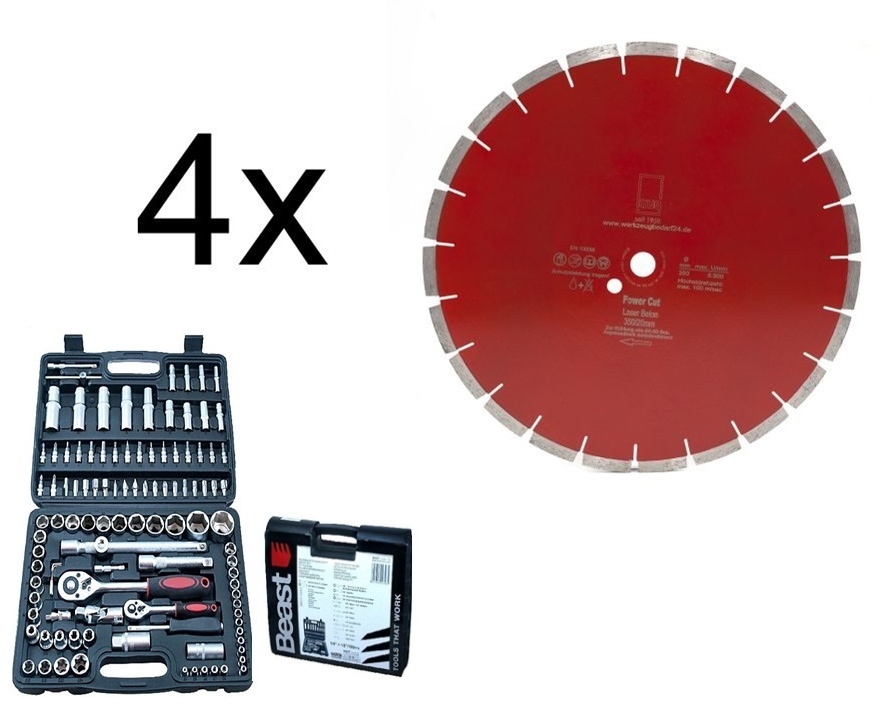 4 x D350-L1025 Power Cut +Allround Steckschlüsselsatz 108-teilig Set 1/2+1/4" CRV 108