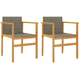vidaXL Gartenstühle 2 Stk. Grau Poly Rattan und Massivholz