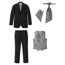 bonprix Hochzeitsanzug mit Weste und Plastron (5-tlg. Set) Regular Fit, schwarz, 52