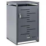 BELIANI Mülltonnenbox Dunkelgrau Stahl Abschließbar für 1 Tonne 240 Liter mit Tür Deckelhalter Kette Gasdruckfeder Modern Outdoor Mülltonnenab... - Grau