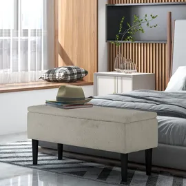 Homcom Sitzbank mit Stauraum, Bettbank, Polsterbank mit Klappdeckel, Samtoptik, Truhenbank, für Wohnzimmer Schlafzimmer, Cremeweiß, 95 x 38 x 45 cm Esszimmer, Bänke, Sitzbänke