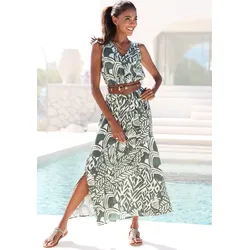 Maxikleid, mit Alloverprint, seitliche Schlitze, Webware, Gr. 40 - N-Gr, grün-creme bedruckt, , 31959215-40 N-Gr