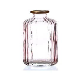 MARELIDA Mini Glas Vase mit Rillen Deko Glasflasche mit Goldrand H:10cm lila