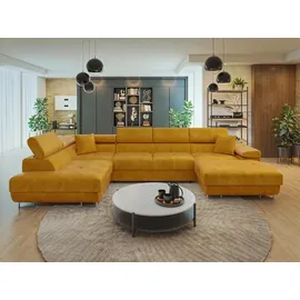 Mirjan24 Wohnlandschaft Currygelb, 7-Sitzer, links montierbar,Rechteckig, 346x90x203 cm, Wohnzimmer, Sofas & Couches, Wohnlandschaften, Wohnlandschaften in U-Form