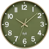 NESIFEE Wanduhr Funk Funkuhr Wand Lautlos Funkwanduhr Geräuschlos Uhr Ohne TickgeräUsche 30 cm Moderne Dekoration Wanduhr Grün für Küchenuhr Wohnzimmeruhr Schlafzimmer