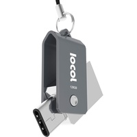 Iocol Twister USB C Stick 128GB Dual - 2 in 1 Funktion > Mini USB 3.0 & Type C < Wasserdicht & Klein - Swivel drehbar aus Metall Ideal für Schlüssel-Anhänger - 128 GB Flash Drive Speicherstick Grau