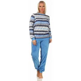 normann-wäschefabrik NORMANN Schlafanzug Pyjama langarm Norwegerlook Coralfleece - 58377 in blau | 40-42