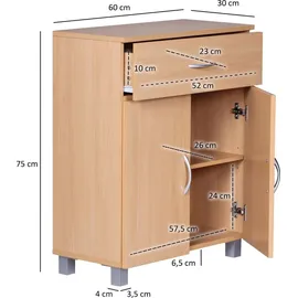 FineBuy Sideboard 60 x 75 x 30 cm Buche / Braun