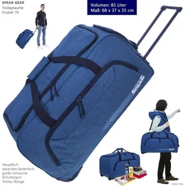 SPEAR Trolley Reisetasche XXL Koffer 85 Liter, Reiserolltasche Tasche Schultergurt groß Spear 910 Mittelblau)) New Blue + Koffergurt - Blau