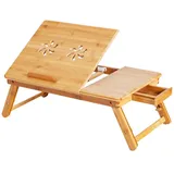 COSTWAY Laptoptisch, höhenverstellbar, neigbar, klappbar mit Schublade, Bambus beige