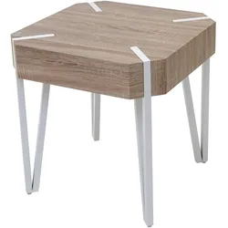 Mendler Couchtisch Kos T574, Beistelltisch, 52x50x50cm MVG-zertifiziert ~ Eiche, helle Metall-Füße