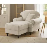 furn.design Sessel Adelina Landhaus 110 x 95 x 110 cm Beige mit Hocker