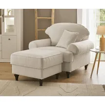 furn.design Sessel Adelina Landhaus 110 x 95 x 110 cm Beige mit Hocker