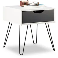 Relaxdays Nachttisch mit Schublade, modernes Design, eckiges Nachtschränkchen, HxBxT: