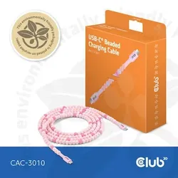 Club 3D USB Typ-C zu Typ-C Perlen Kabel 60W 2m pink