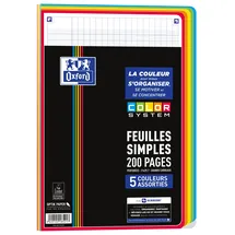 Oxford Color System A4 Einzelblätter perforiert 200 Seiten große Karos Seyès 5 verschiedene Rahmenfarben unter Folie, schwarz
