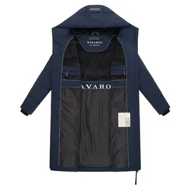 Navahoo Damen Wintermantel mit 2-Wege Reißverschluss, wasserdichten Reißverschlüssen und verstellbarer Kapuze Schokokuss XIV Navy Gr. 3XL - 3XL