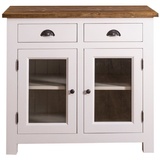 Casa Padrino Küchenbuffet Landhausstil Küchenschrank mit 2 Glastüren und 2 Schubladen Weiß / Grau / Braun 100 x 65 x H. 90 cm - Küchenmöbel im Landhausstil